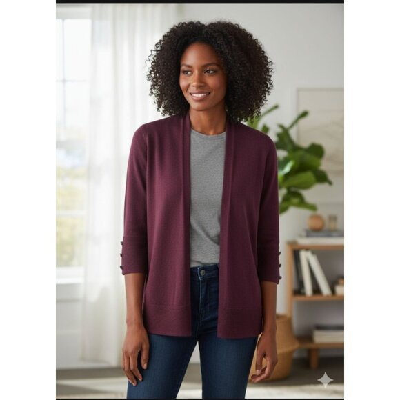 2/$35 Evolution By Cyrus Open Cardigan 3/4th Sleeves Accent Buttons Women M - Picture 1 of 7